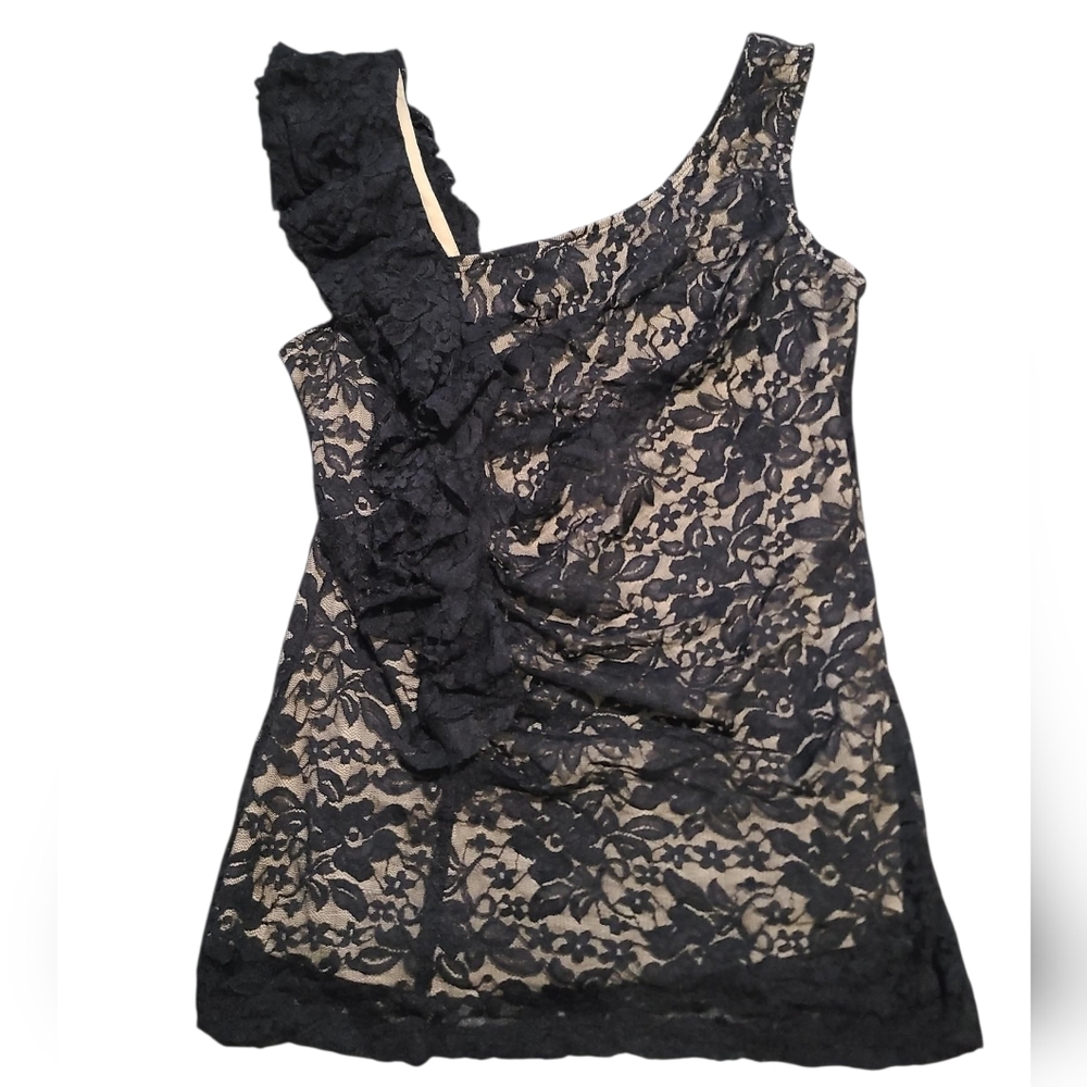 BCX One Shoulder Lacy Ruffle Top S